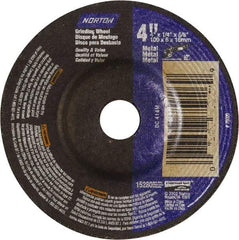 Norton - 24 Grit, 4" Wheel Diam, 1/4" Wheel Thickness, 5/8" Arbor Hole, Type 27 Depressed Center Wheel - Aluminum Oxide - A1 Tooling