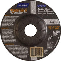 Norton - 24 Grit, 4-1/2" Wheel Diam, 1/4" Wheel Thickness, 7/8" Arbor Hole, Type 27 Depressed Center Wheel - Aluminum Oxide, 13,580 Max RPM - A1 Tooling