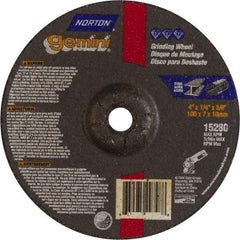 Norton - 24 Grit, 4" Wheel Diam, 1/4" Wheel Thickness, 3/8" Arbor Hole, Type 27 Depressed Center Wheel - Aluminum Oxide, 15,280 Max RPM - A1 Tooling