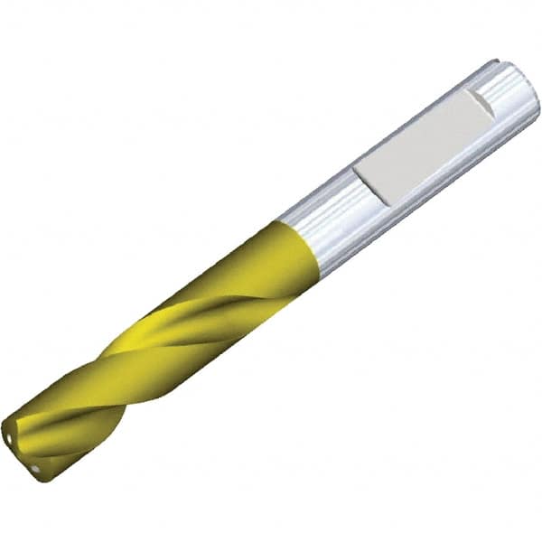 Kennametal - 3.4mm 140° Spiral Flute Solid Carbide Screw Machine Drill Bit - Multilayer TiAlN Finish, Right Hand Cut, 20mm Flute Length, 62mm OAL, Standard Point, Whistle Notch Shank, Through Coolant - A1 Tooling