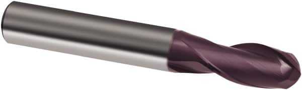 Guhring - 21/64" Diam, 13/16" LOC, 2 Flute Solid Carbide Ball End Mill - FIREX Finish, Single End, 2-1/2" OAL, 3/8" Shank Diam, Spiral Flute - A1 Tooling