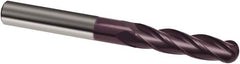 Guhring - 3/16" Diam, 1-1/4" LOC, 4 Flute Solid Carbide Ball End Mill - FIREX Finish, Single End, 3" OAL, 3/16" Shank Diam, Spiral Flute - A1 Tooling