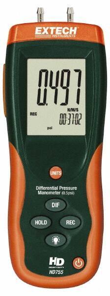 Extech - 2 Max psi, 0.3% FS% Accuracy, Differential Pressure Manometer - -1 to 0.5 Maximum PSI, -13.85 to 13.85 Inch Water Column - A1 Tooling