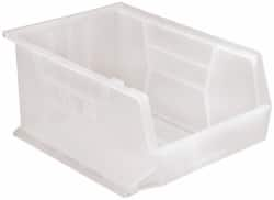 Quantum Storage - 75 Lb. Load Capacity, 16" Deep, Clear Polypropylene Hopper Stacking Bin - 8" High x 11" Wide x 16" Long - A1 Tooling