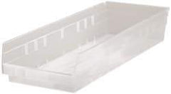 Quantum Storage - 50 Lb. Load Capacity, 23-5/8" Deep, Clear Polypropylene Hopper Shelf Bin - 4" High x 8-3/8" Wide x 23-5/8" Long - A1 Tooling