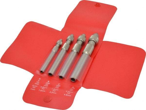 Starrett - 4 Piece 0.187" Pin Vise Set - 4" Long, 4.8mm Max Capacity, Comes in Vinyl Case - A1 Tooling