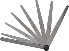 Starrett - 8 Piece, 0.002 to 0.015" Thick, Tapered Feeler Gage Set - 6" Leaf Length, 1/4 to 1/2" (Tapered) Wide, Tempered Steel - A1 Tooling