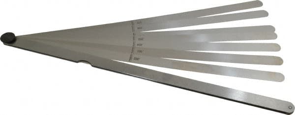 Starrett - 8 Piece, 0.002 to 0.015" Thick, Parallel Feeler Gage Set - 12" Leaf Length, 1/2" Wide, Tempered Steel - A1 Tooling