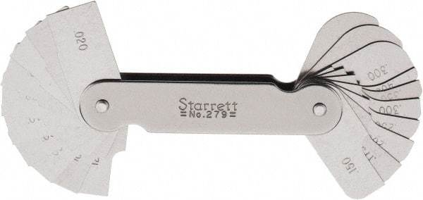 Starrett - 1 (20 Leaves) Piece, 0.02 to 0.4 Inch Radius, Radius Gage Set - A1 Tooling