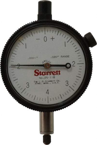 Starrett - 0.02" Range, 0-4-0 Dial Reading, 0.0001" Graduation Dial Drop Indicator - 2-1/4" Dial, 0.008" Range per Revolution - A1 Tooling