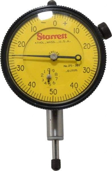 Starrett - 10mm Range, 0-50-0 Dial Reading, 0.01mm Graduation Dial Drop Indicator - 2-1/4" Dial, 1mm Range per Revolution - A1 Tooling