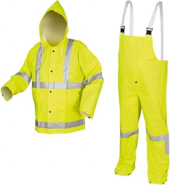 MCR Safety - Size L, High Visibility Lime, High Visibility Three Piece Suit - Detachable Hood, Take Up Snaps Ankle, Take Up Snaps Wrist - A1 Tooling