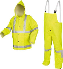 MCR Safety - Size 2XL, High Visibility Lime, High Visibility Three Piece Suit - Detachable Hood, Take Up Snaps Ankle, Take Up Snaps Wrist - A1 Tooling