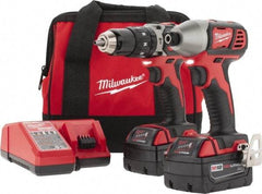 Milwaukee Tool - 18 Volt Cordless Tool Combination Kit - Includes 1/2" Hammer Drill & 1/4" Hex Compact Impact Driver, 2 Lithium-Ion Batteries Included - A1 Tooling