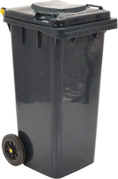 Vestil - 32 Gal Gray Square Trash Can - Polyethylene, None Graphic, 38" High x 21-13/16" Long x 18-3/4" Wide, Lid Included - A1 Tooling