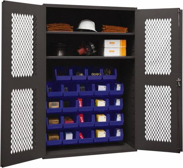 Durham - 2 Shelf 24 Bin Storage Cabinet - Steel, 48" Wide x 18" Deep x 72" High, Blue - A1 Tooling