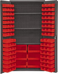 Durham - 3 Shelf 102 Bin Storage Cabinet - Steel, 36" Wide x 24" Deep x 72" High, Red - A1 Tooling