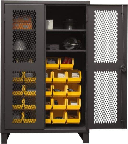 Durham - 2 Shelf 24 Bin Storage Cabinet - Steel, 48" Wide x 24" Deep x 78" High, Yellow - A1 Tooling