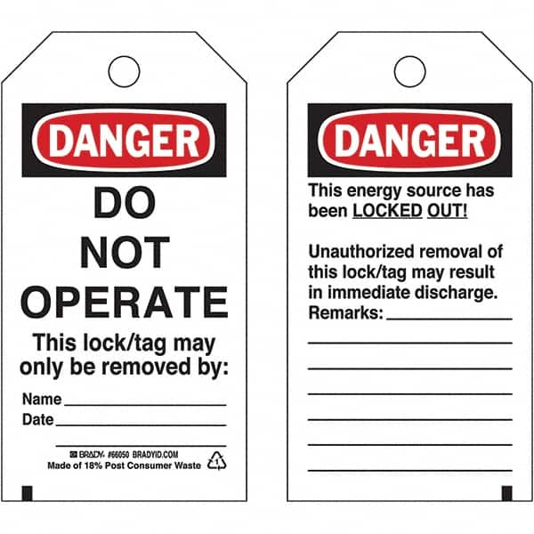 Brady - Safety & Facility Tags - 3" BLK/RED ON WHT 25PK DO NOT OPERATE TAGS - A1 Tooling