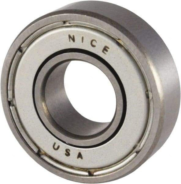 Nice - 3/8" Bore Diam, 29/32" OD, Double Shield Precision Ground Radial Ball Bearing - 5/16" Wide, 1 Row, Round Bore, 300 Lb Static Capacity, 698 Lb Dynamic Capacity - A1 Tooling