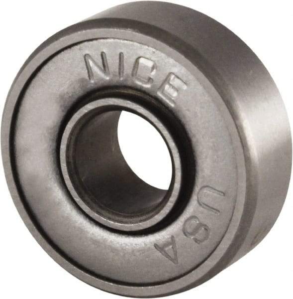 Nice - 3/16" Bore Diam, 11/16" OD, Double Shield Semi Ground Extra Light Radial Ball Bearing - 1/4" Wide, 1 Row, Round Bore, 170 Lb Static Capacity, 255 Lb Dynamic Capacity - A1 Tooling