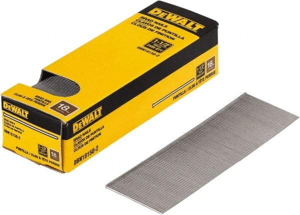 DeWALT - 18 Gauge 1-1/2" Long Finishing Nails for Power Nailers - Steel, Bright Finish, Smooth Shank, Straight Stick Collation, Brad Head, Chisel Point - A1 Tooling