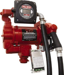 Tuthill - 27 GPM, 1" Hose Diam, Gasoline, Kerosene & Diesel Fuel AC High Flow Tank Pump with Automatic Nozzle & 900D Meter - Cast Iron Pump, 1-1/4" Inlet, 1" Outlet, 115/230 Volts, 18' Hose Length, 3/4 hp - A1 Tooling