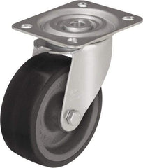 Blickle - 4" Diam x 1-37/64" Wide x 4-59/64" OAH Top Plate Mount Swivel Caster - Silicone Rubber, 220 Lb Capacity, Plain Bore Bearing, 3-15/16 x 3-3/8" Plate - A1 Tooling