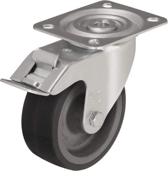 Blickle - 4" Diam x 1-37/64" Wide x 4-59/64" OAH Top Plate Mount Swivel Caster - Silicone Rubber, 220 Lb Capacity, Plain Bore Bearing, 3-15/16 x 3-3/8" Plate - A1 Tooling