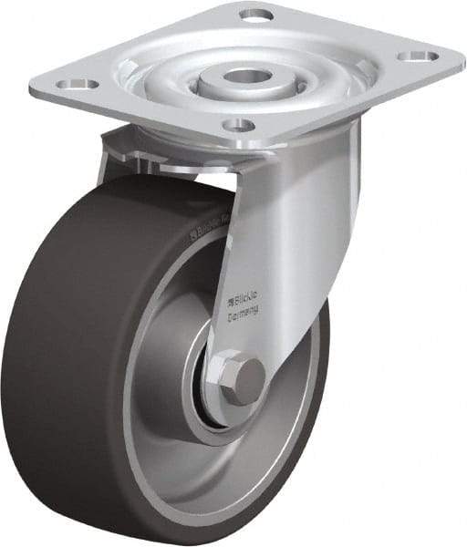 Blickle - 4" Diam x 1-9/16" Wide x 4-59/64" OAH Top Plate Mount Swivel Caster - Polyurethane-Elastomer, 220 Lb Capacity, Ball Bearing, 3-15/16 x 3-3/8" Plate - A1 Tooling