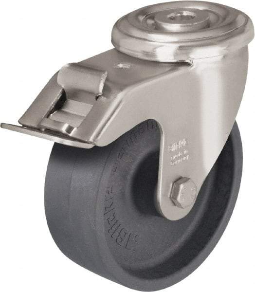 Blickle - 3" Diam x 1-1/4" Wide x 4" OAH Hollow Kingpin Mount Swivel Caster with Brake - Heat-Resistant Nylon, 330 Lb Capacity, Plain Bore Bearing, Hollow Kingpin Stem - A1 Tooling