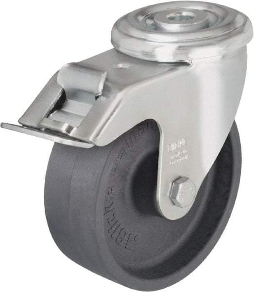 Blickle - 4" Diam x 1-3/16" Wide x 4-59/64" OAH Hollow Kingpin Mount Swivel Caster with Brake - Heat-Resistant Nylon, 330 Lb Capacity, Plain Bore Bearing, Hollow Kingpin Stem - A1 Tooling