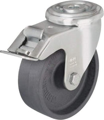 Blickle - 5" Diam x 1-3/16" Wide x 5-7/8" OAH Hollow Kingpin Mount Swivel Caster with Brake - Heat-Resistant Nylon, 330 Lb Capacity, Plain Bore Bearing, Hollow Kingpin Stem - A1 Tooling