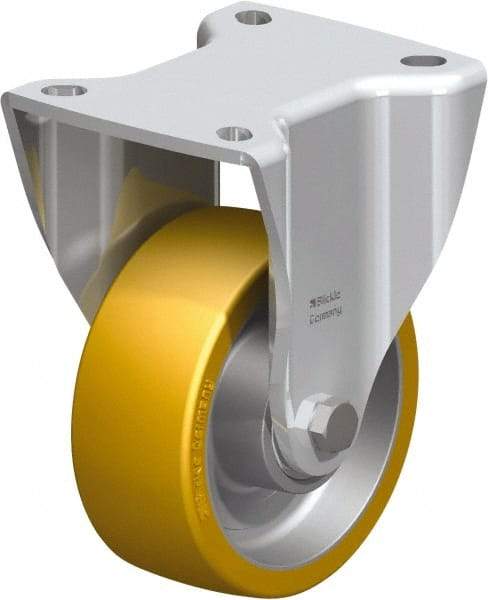 Blickle - 4" Diam x 1-37/64" Wide x 5-1/2" OAH Top Plate Mount Rigid Caster - Polyurethane-Elastomer Blickle Softhane, 550 Lb Capacity, Ball Bearing, 3-15/16 x 3-3/8" Plate - A1 Tooling