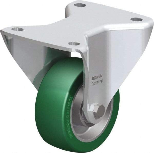 Blickle - 4" Diam x 1-37/64" Wide x 5-1/2" OAH Top Plate Mount Rigid Caster - Polyurethane-Elastomer Blickle Softhane, 660 Lb Capacity, Ball Bearing, 5-1/2 x 4-3/8" Plate - A1 Tooling