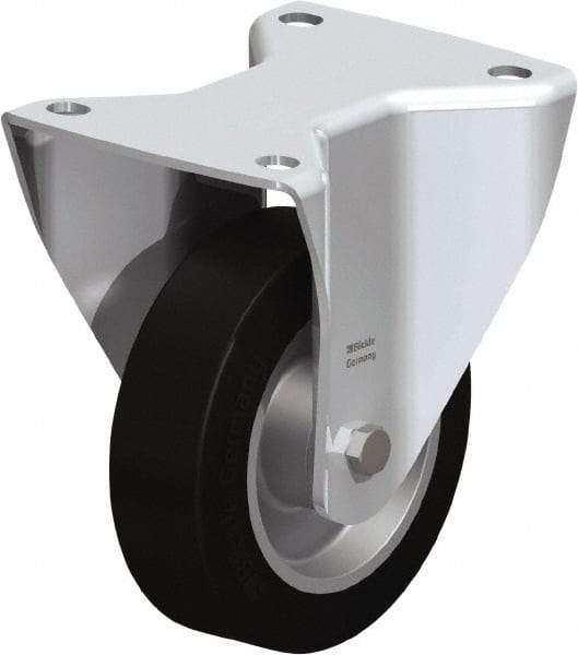 Blickle - 5" Diam x 1-37/64" Wide x 6-1/2" OAH Top Plate Mount Rigid Caster - Solid Rubber, 550 Lb Capacity, Ball Bearing, 5-1/2 x 4-3/8" Plate - A1 Tooling