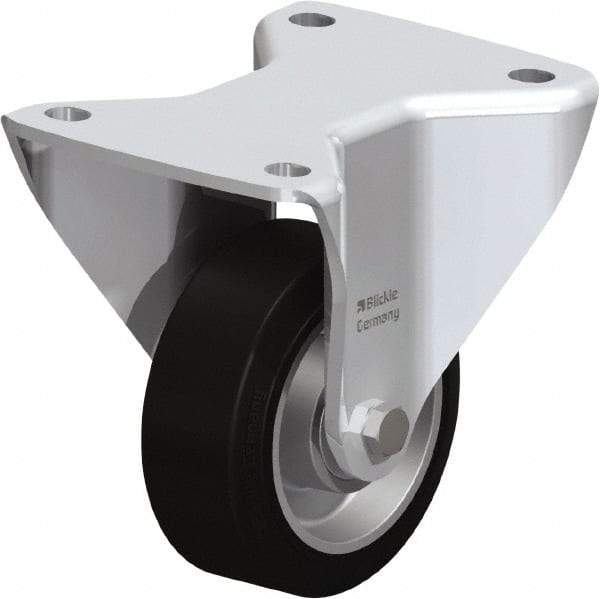 Blickle - 5" Diam x 1-37/64" Wide x 5-1/2" OAH Top Plate Mount Rigid Caster - Solid Rubber, 440 Lb Capacity, Ball Bearing, 5-1/2 x 4-3/8" Plate - A1 Tooling