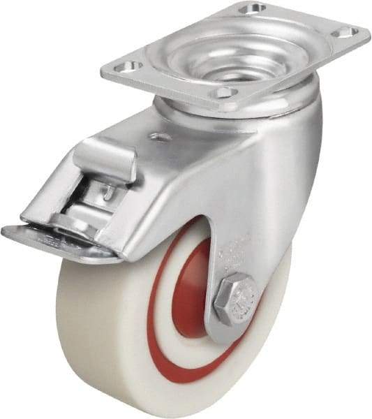 Blickle - 5" Diam x 1-3/8" Wide x 6-1/8" OAH Top Plate Mount Swivel Caster with Brake - Impact-Resistant Nylon, 400 Lb Capacity, Ball Bearing, 3-5/8 x 2-1/2" Plate - A1 Tooling