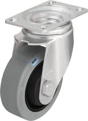 Blickle - 5" Diam x 1-3/8" Wide x 6-1/8" OAH Top Plate Mount Swivel Caster - Solid Rubber, 400 Lb Capacity, Ball Bearing, 3-5/8 x 2-1/2" Plate - A1 Tooling