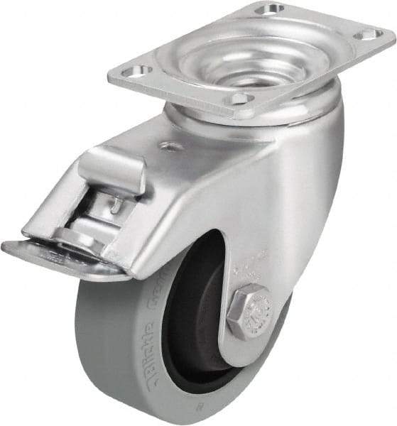 Blickle - 5" Diam x 1-3/8" Wide x 6-1/8" OAH Top Plate Mount Swivel Caster with Brake - Solid Rubber, 400 Lb Capacity, Ball Bearing, 3-5/8 x 2-1/2" Plate - A1 Tooling