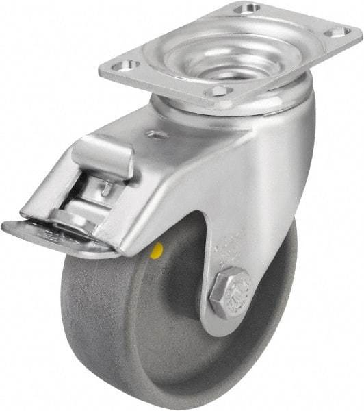 Blickle - 4" Diam x 1-7/16" Wide x 5-1/8" OAH Top Plate Mount Swivel Caster with Brake - Impact-Resistant Nylon, 400 Lb Capacity, Ball Bearing, 3-5/8 x 2-1/2" Plate - A1 Tooling