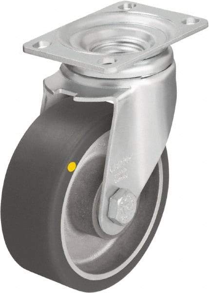 Blickle - 5" Diam x 1-9/16" Wide x 6-1/8" OAH Top Plate Mount Swivel Caster - Polyurethane-Elastomer Blickle Softhane, 400 Lb Capacity, Ball Bearing, 3-5/8 x 2-1/2" Plate - A1 Tooling