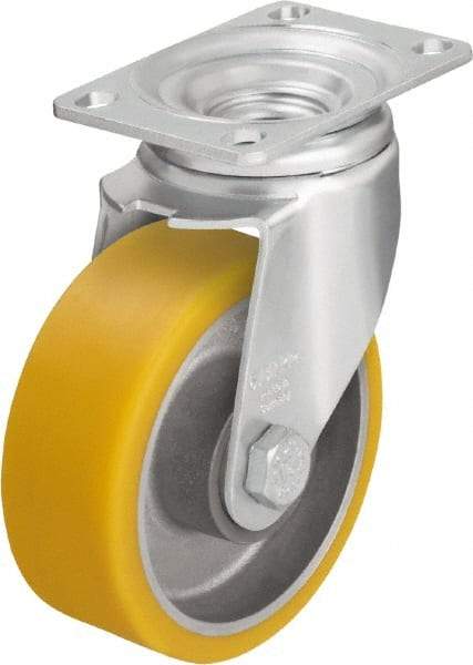 Blickle - 5" Diam x 1-9/16" Wide x 6-1/8" OAH Top Plate Mount Swivel Caster - Polyurethane-Elastomer Blickle Softhane, 400 Lb Capacity, Ball Bearing, 3-5/8 x 2-1/2" Plate - A1 Tooling