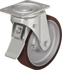 Blickle - 10" Diam x 2-23/64" Wide x 11-39/64" OAH Top Plate Mount Swivel Caster with Brake - Polyurethane-Elastomer Blickle Besthane, 1,980 Lb Capacity, Ball Bearing, 5-1/2 x 4-3/8" Plate - A1 Tooling