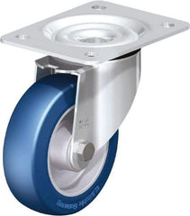 Blickle - 5" Diam x 1-37/64" Wide x 6-7/64" OAH Top Plate Mount Swivel Caster - Polyurethane-Elastomer Blickle Besthane, 770 Lb Capacity, Ball Bearing, 5-1/2 x 4-3/8" Plate - A1 Tooling