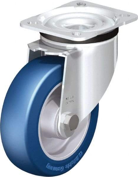 Blickle - 5" Diam x 1-37/64" Wide x 6-7/64" OAH Top Plate Mount Swivel Caster - Polyurethane-Elastomer Blickle Besthane, 770 Lb Capacity, Ball Bearing, 3-15/16 x 3-3/8" Plate - A1 Tooling