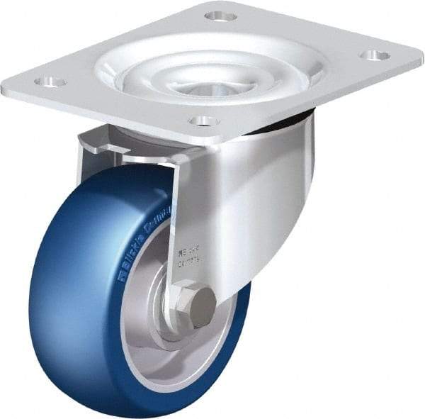 Blickle - 4" Diam x 1-37/64" Wide x 5-7/64" OAH Top Plate Mount Swivel Caster - Polyurethane-Elastomer Blickle Besthane, 660 Lb Capacity, Ball Bearing, 5-1/2 x 4-3/8" Plate - A1 Tooling