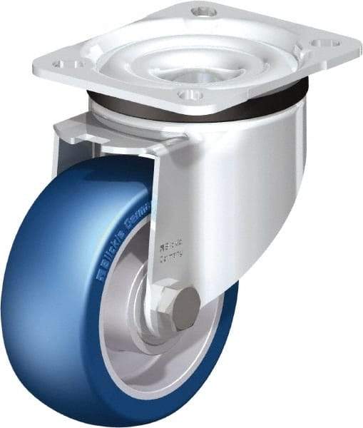 Blickle - 4" Diam x 1-37/64" Wide x 5-7/64" OAH Top Plate Mount Swivel Caster - Polyurethane-Elastomer Blickle Besthane, 660 Lb Capacity, Ball Bearing, 3-15/16 x 3-3/8" Plate - A1 Tooling