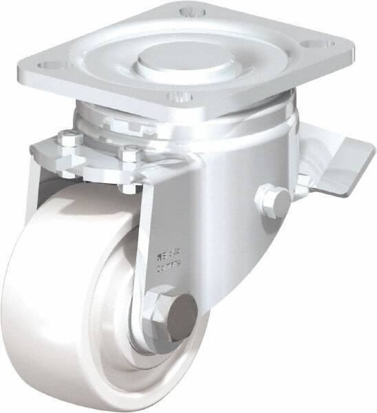 Blickle - 3" Diam x 1-29/64" Wide x 4-23/32" OAH Top Plate Mount Swivel Caster with Brake - Impact-Resistant Nylon, 770 Lb Capacity, Ball Bearing, 3-15/16 x 3-3/8" Plate - A1 Tooling