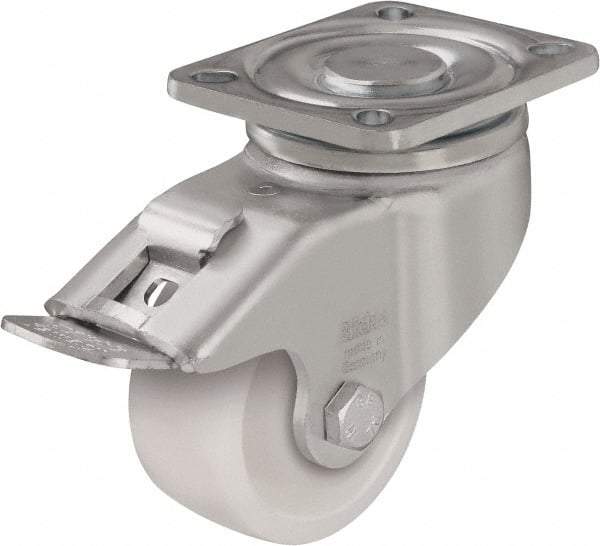 Blickle - 3" Diam x 1-29/64" Wide x 4-23/32" OAH Top Plate Mount Swivel Caster with Brake - Impact-Resistant Nylon, 770 Lb Capacity, Ball Bearing, 3-15/16 x 3-3/8" Plate - A1 Tooling